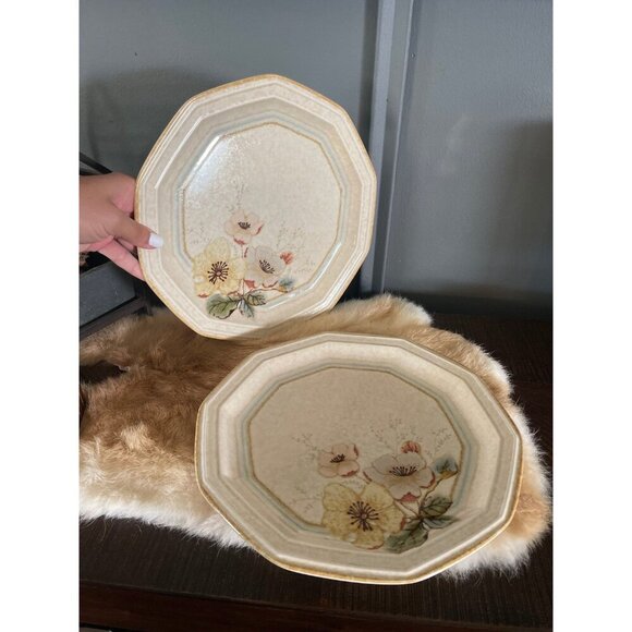 Two‎ Firenze 902 Mikasa Dinner Plate Avante Ivory pink yellow flowers retro 80s - Picture 3 of 9